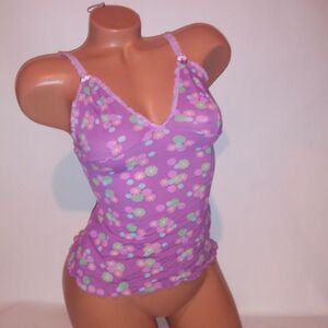 L.E.I. Y2K Camisole Tank Top Medium Purple Dot Sheer Sleepwear Pajama Top